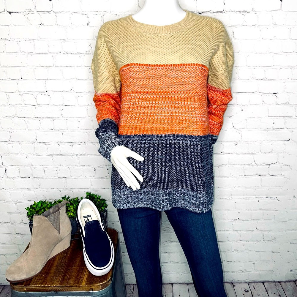 Orange and Blue Color Block Sweater